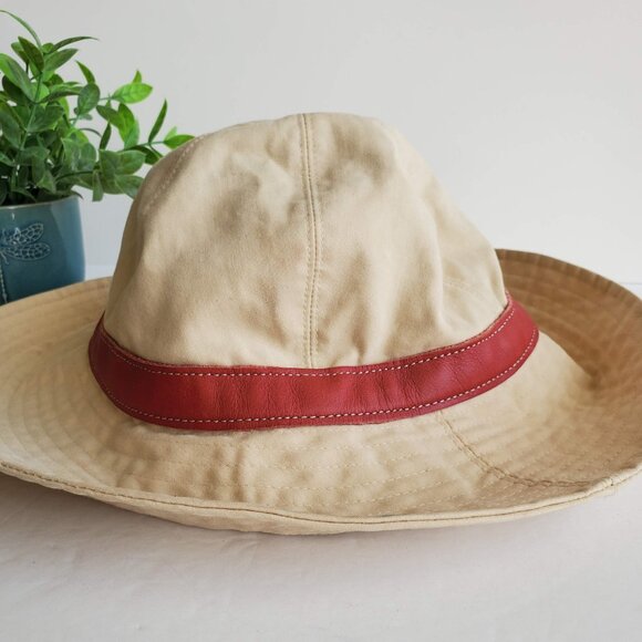 EUC Coach Tan Cotton Hat with Red Leather Trim & Turnlock main image 7